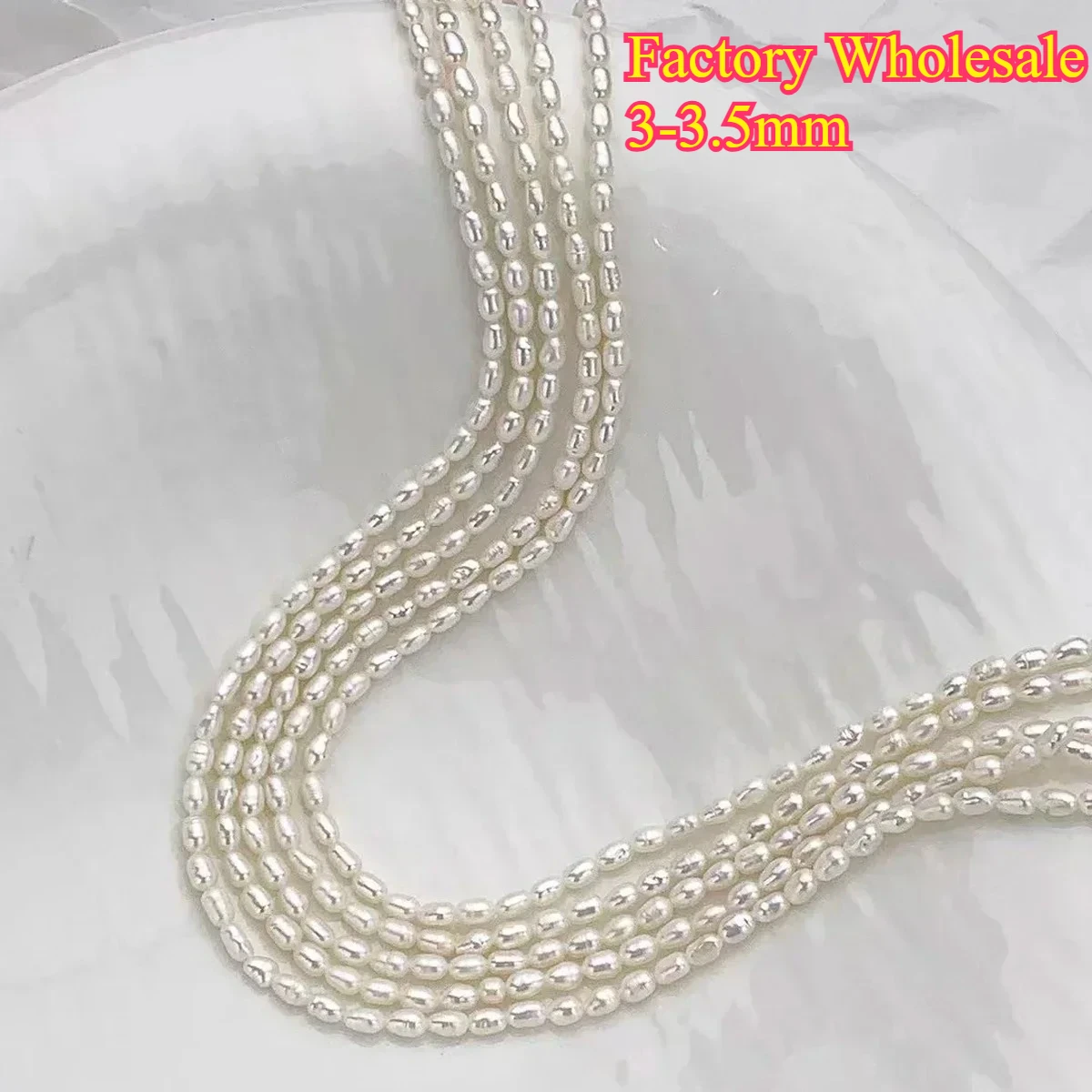 

3-3.5mm Factory Wholesale Natural Freshwater White Orange Rice Pearl Bead Women Jewelry Make DIY Necklace Bracelet Accessories