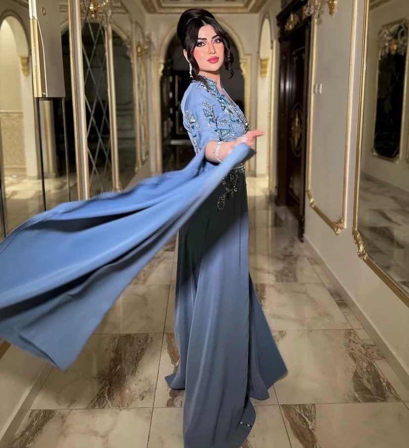 Meetlove Arabia Saudita mujeres usan Vestidos De noche De manga larga con marco con cuentas fiesta De graduación De lujo una línea Vestidos De Gala