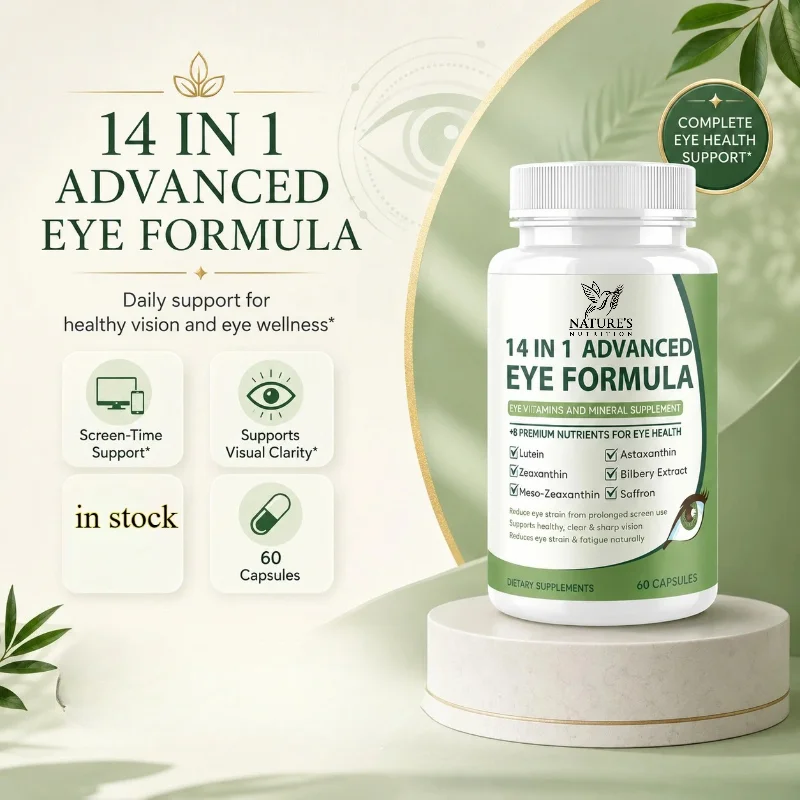 14 in 1 Advanced Eye Formula 60 Capsules Lutein Zeaxanthin Bilberry Saffron Eye Health Vision Clarity Screen Wellness Support