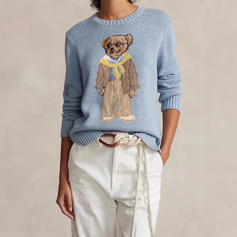 レディース漫画グラフィックセーター、ラウンドネックまたはタートルネックプルオーバー、アメリカンレトロプレッピースタイル、居心地の良い2026冬ニットウェア