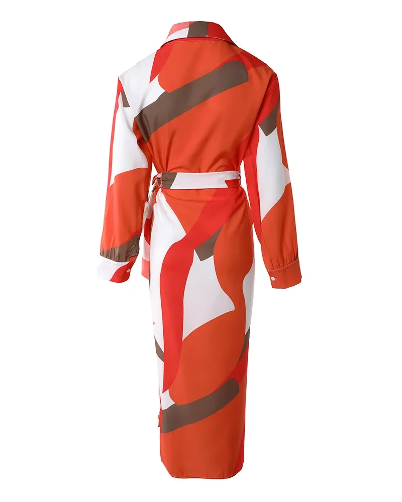 여름 휴가 지오 프린트 타이 디테일 셔츠 드레스