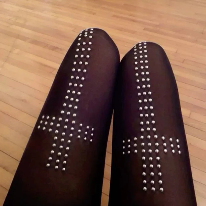 

Сексуальные Y2K черные шелковые чулки с бриллиантами и крестом, женские готические готические горячие девушки, вечерние барные носки для покупок, колготки, темная одежда, подарки