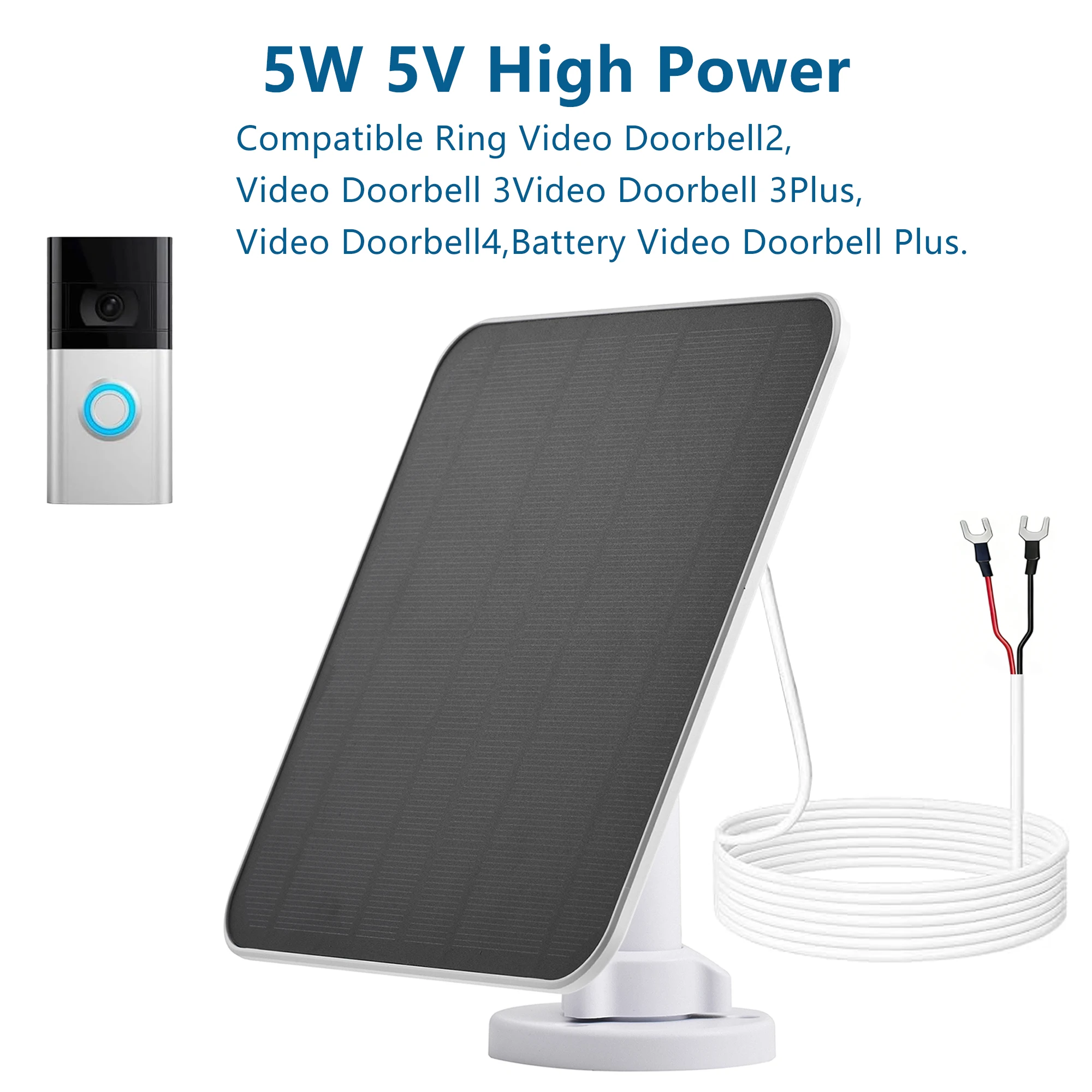 Chargeur Solaire Haute Puissance ELEGEEK 5W 5V pour Ring Video Doorbell, Ring Battery Doorbell, IP 65, Panneau Solaire avec Câble de 10 Pieds pour Caméras