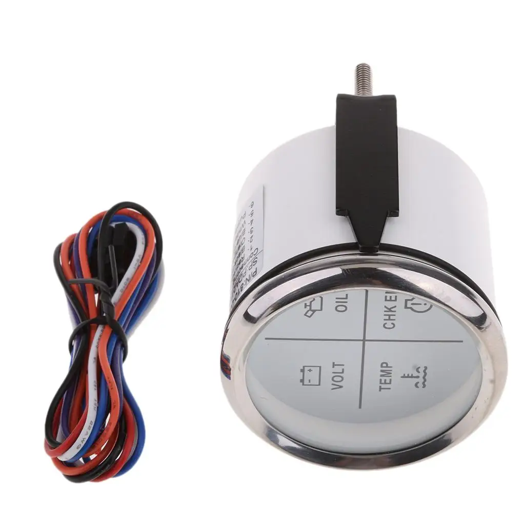 2 "52 มม. 4 LED Alarm Gauge อุณหภูมิน้ํามัน CHK ENG ไฟแสดงสถานะ Chrome สีขาว