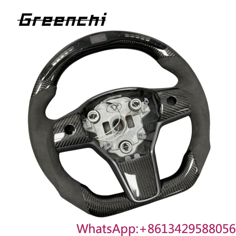 

For Tesla Model 3 Model Y Flat Bottomed Sports LED Speed Light Carbon Fiber Steering Wheel Modification Customization