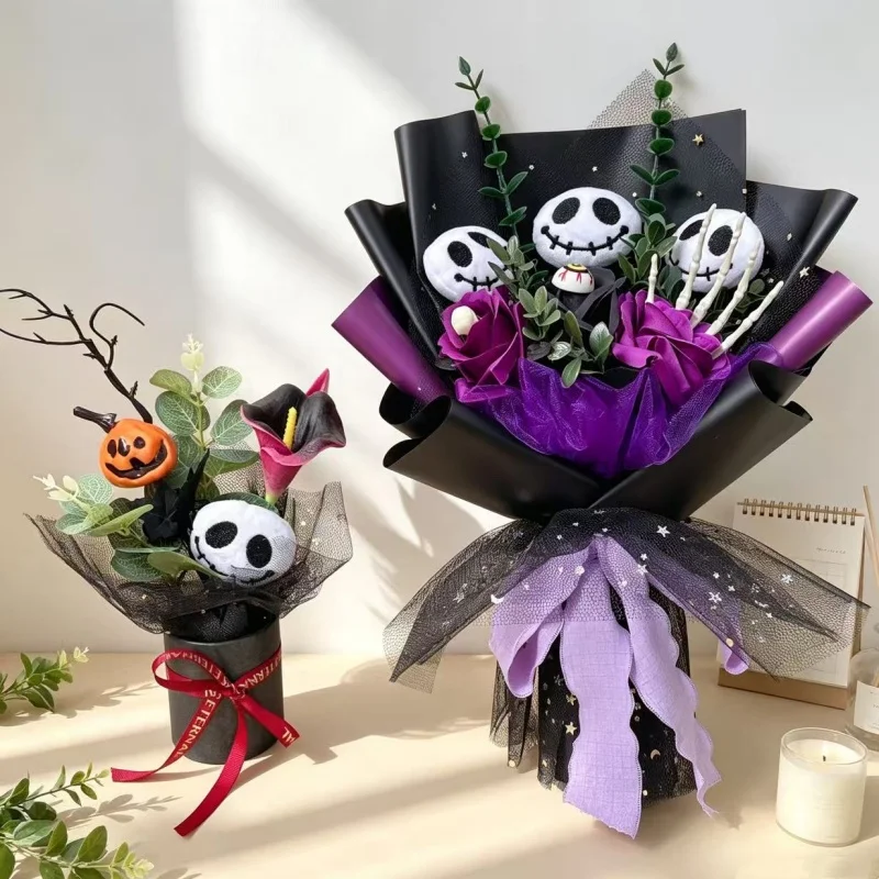 Halloween Skull Plush Dolls With Artificial Flowers Spider Creative Handmade Bouquets Home Decor Christmas Halloween Gifts