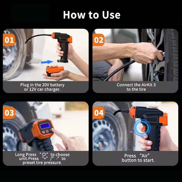 Wholesale Rechargeable Smart Wireless Car Air Pump Tire Inflator for Ball Bike Cycling-Smart Wireless 20V Box Packed