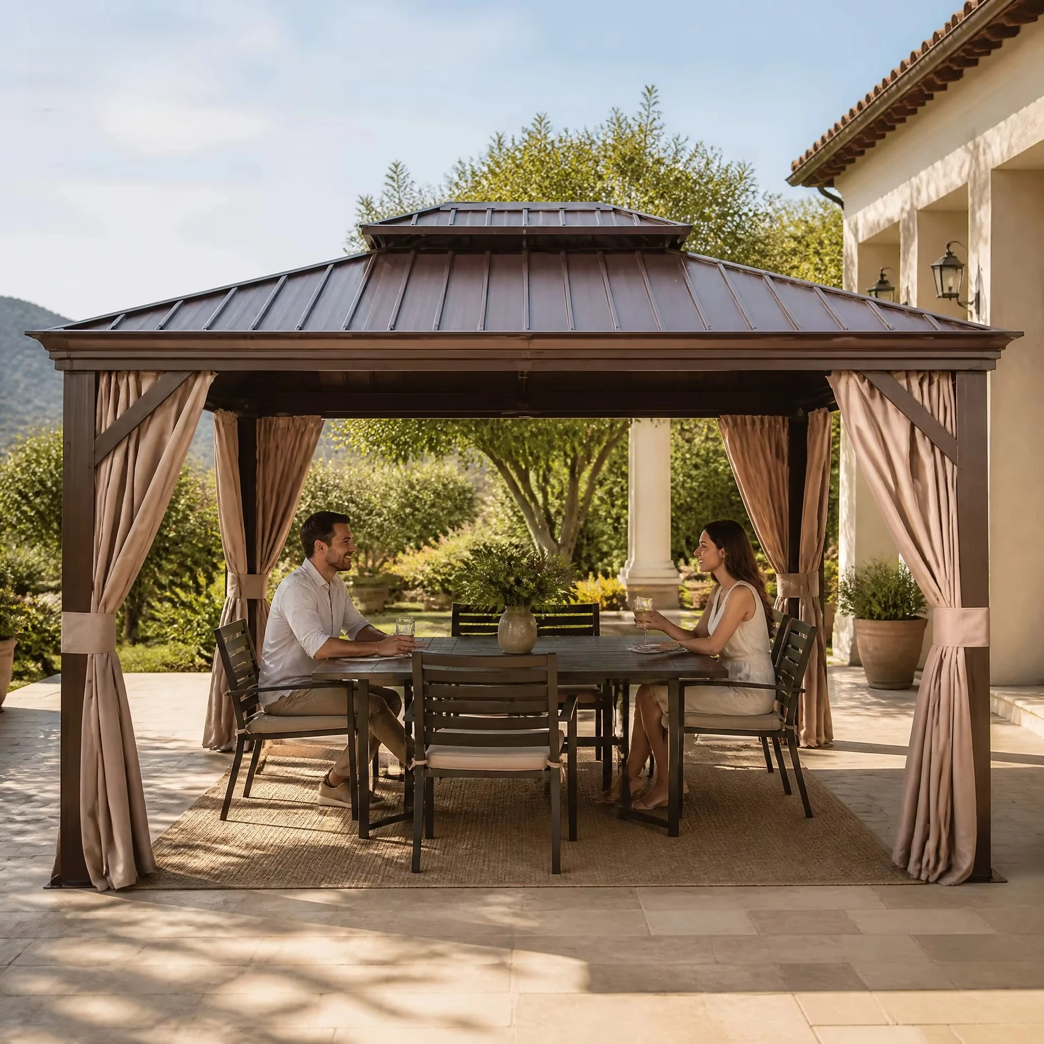 Premium Double Roof Aluminum Frame Pergola, Durable Customizable Outdoor Gazebo For Backyard, Patio, Garden & Courtyard