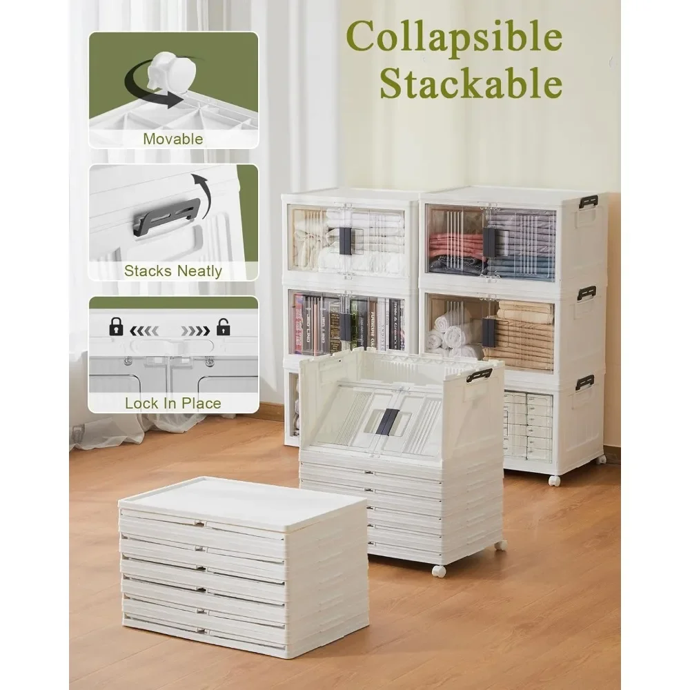 Stackable Storage Bins with Lids Folding Storage Boxes with Doors and Wheels