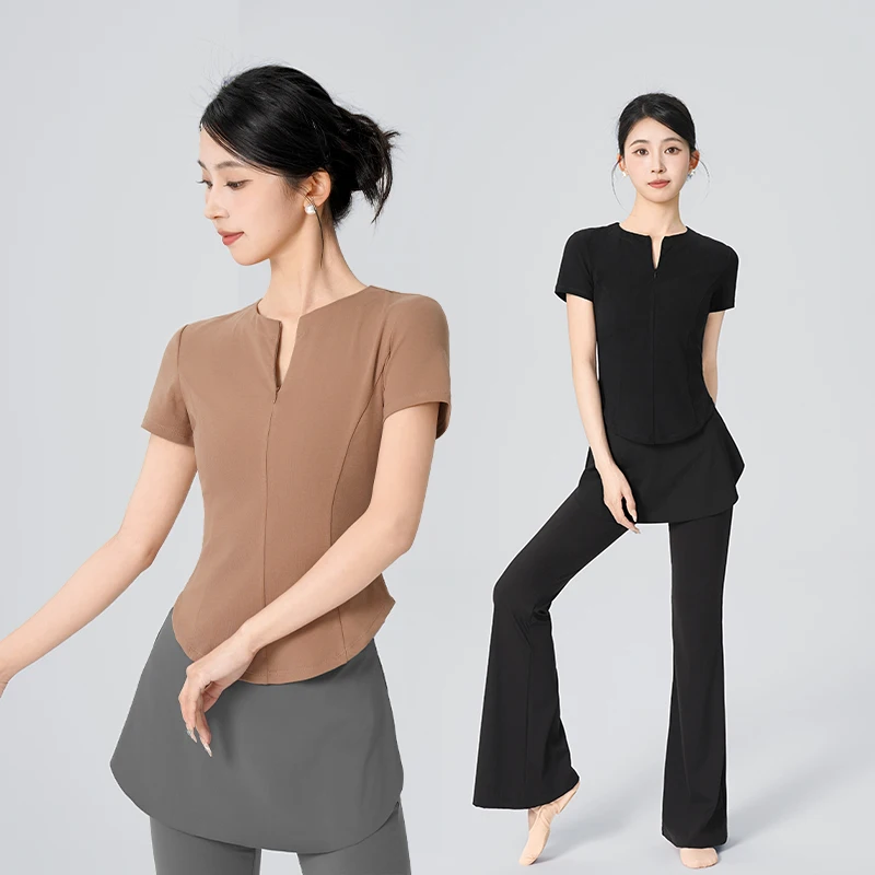 امرأة الوقوف طوق الرقص قمم مع سستة الباليه التدريب قمم الرقص معطف سترة القطن إغلاق المناسب قصيرة الأكمام اللياقة البدنية قمم