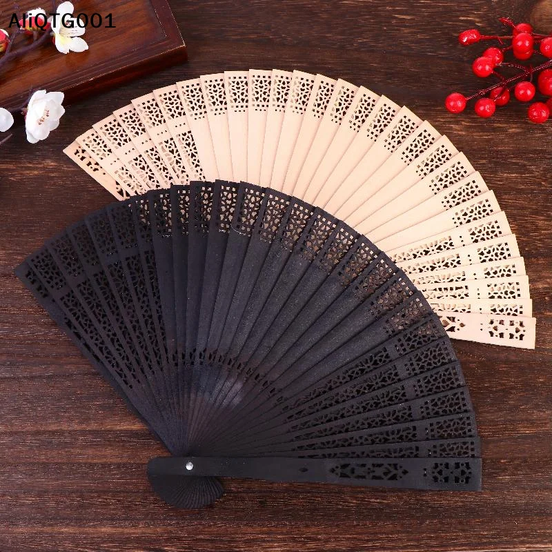 Vintage Chinese Style Hollow Carved Wooden Folding Hand Fan for Wedding Valentine's Day Party Decor Summer Cooling Bamboo Fan