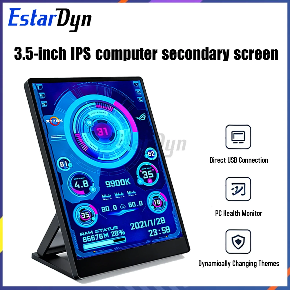 3.5-inch Turing Intelligent Display computer case with IPS full-view USB-C secondary screen for computer temperature monitoring