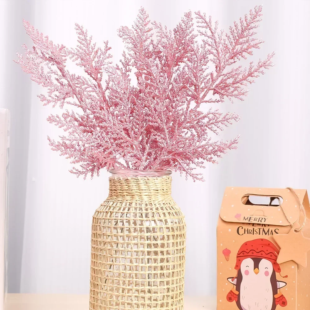 5/30 قطعة عيد الميلاد بريق الذهب والفضة يترك شجرة عيد الميلاد تزيين مُثبت النباتات الاصطناعية فروع الصنوبر المنزل السنة الجديدة حلية #4