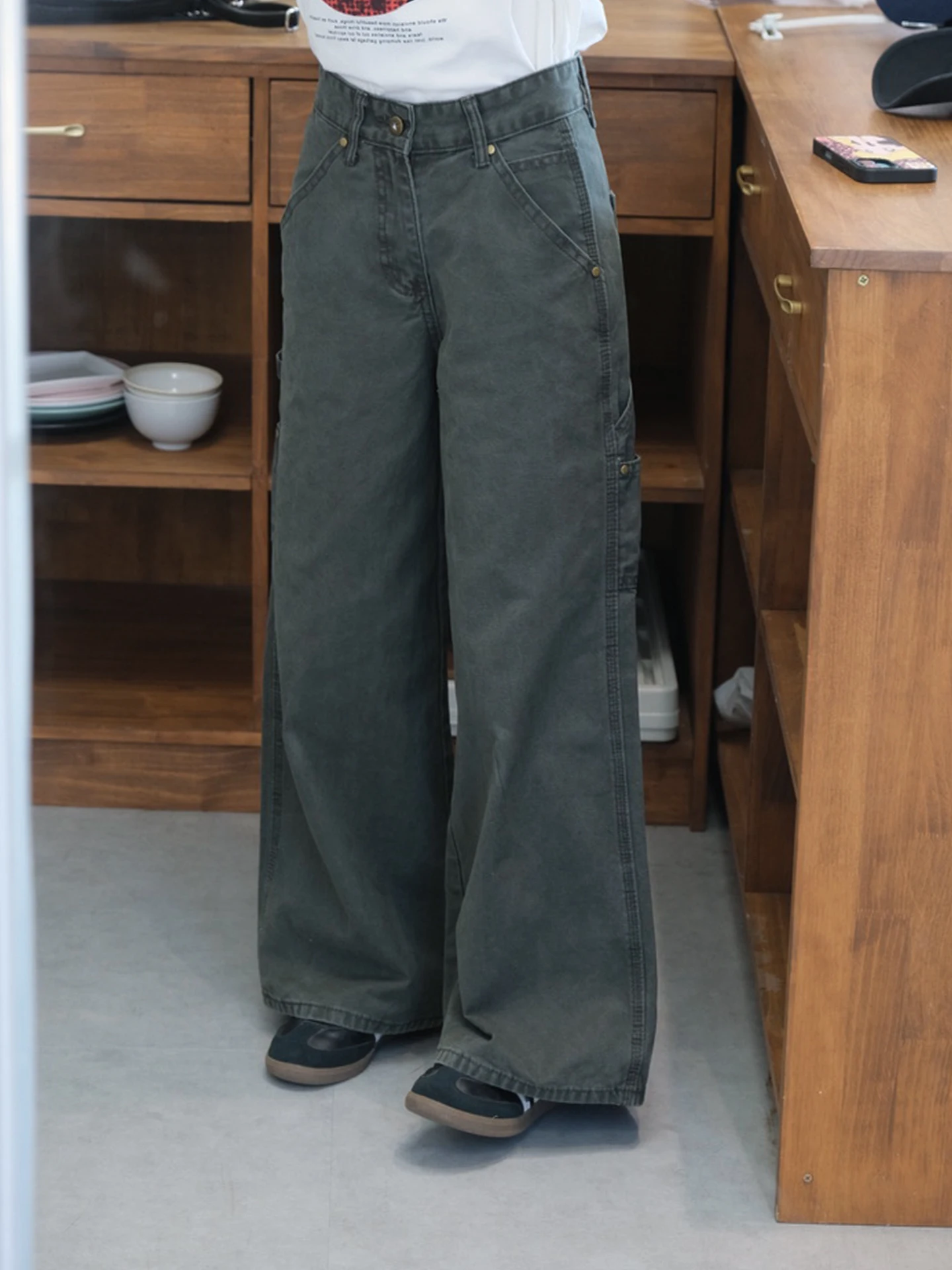 

Свободные брюки для спецодежды с высокой талией, потертые для женщин, хлопковая смесь, удобная посадка, всесезонная футболка, летний размер