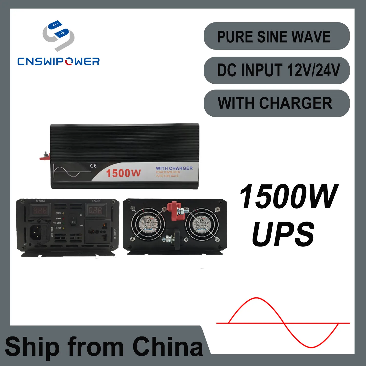 

ups inverter 1500W pure sine wave inverter with charger 12V 24V 48v DC to AC 220V 230V 240v solar power inverter