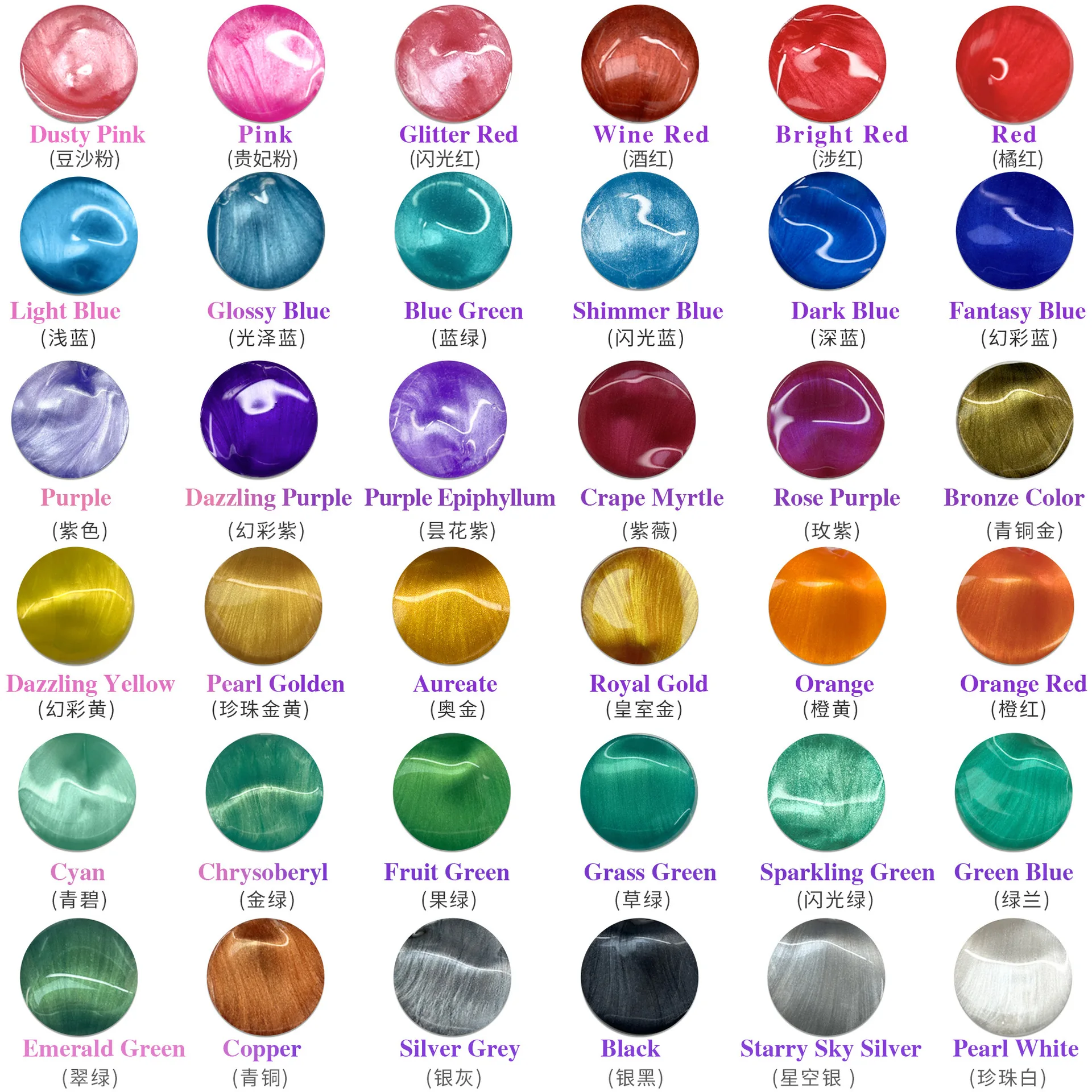 Cross-border 50g bottled pearlescent powder, mermaid glitter powder, hemp resin DIY bath ball soap mica powder 36 colors