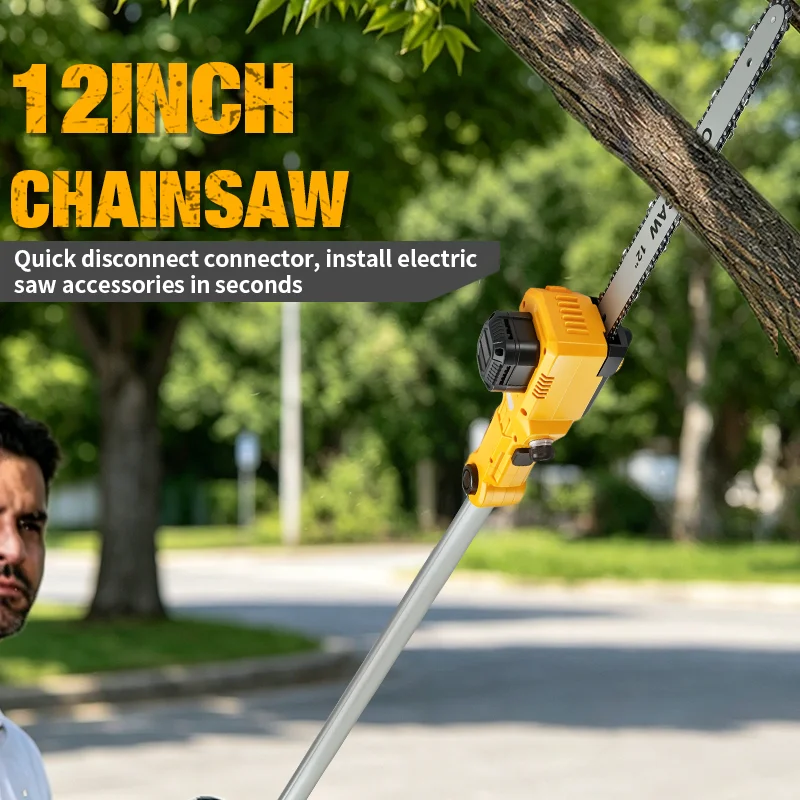 2IN1 Electric High Branch Hedge Trimmer Cordless Telescopic 12Inch Chain saw Garden Power Tools For Dewalt 20V Battery Pin view 6