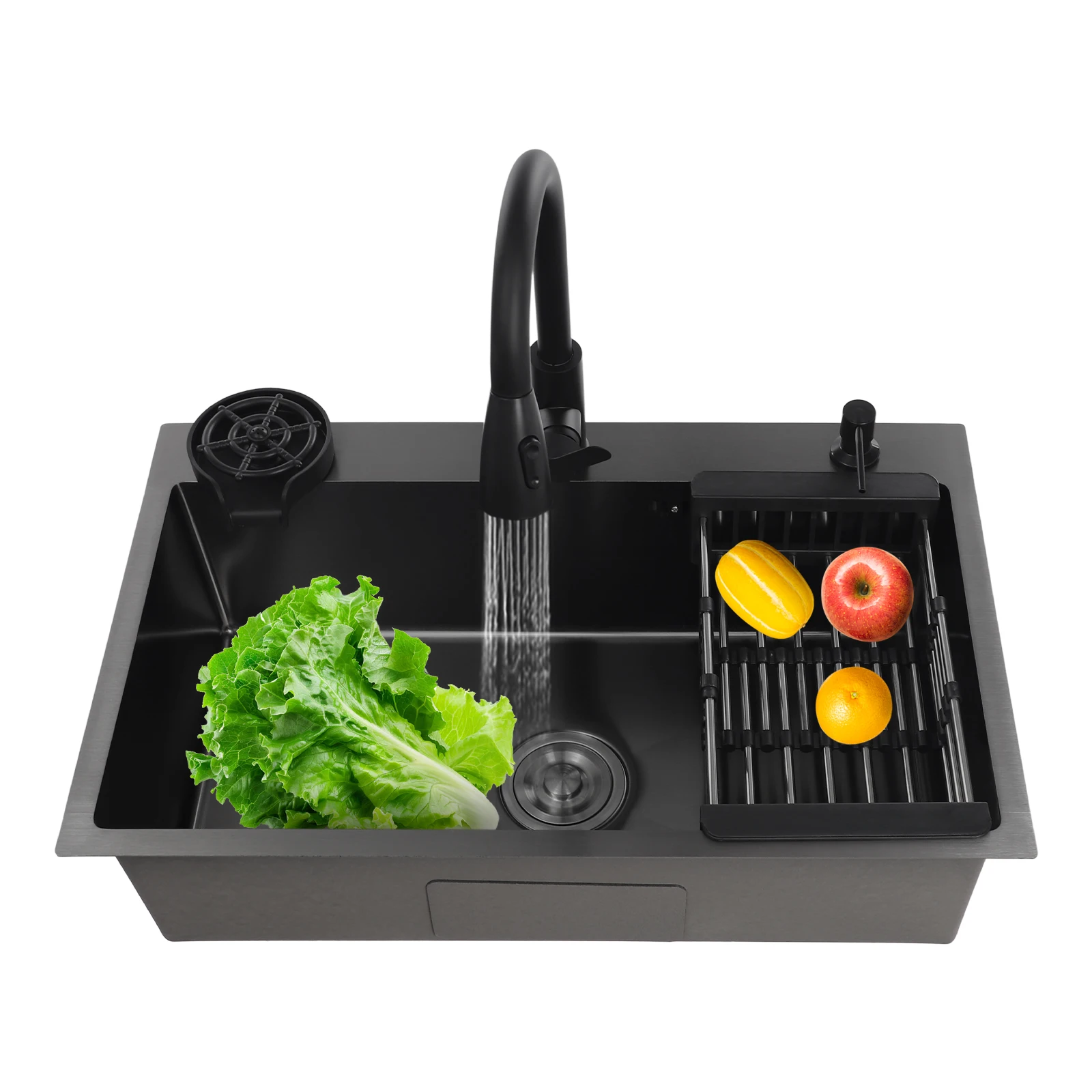 

Kitchen Sink with 360° Rotatable Faucet, Stainless Steel Kitchen Deepened Sink with Drain Basket, Filter Basket