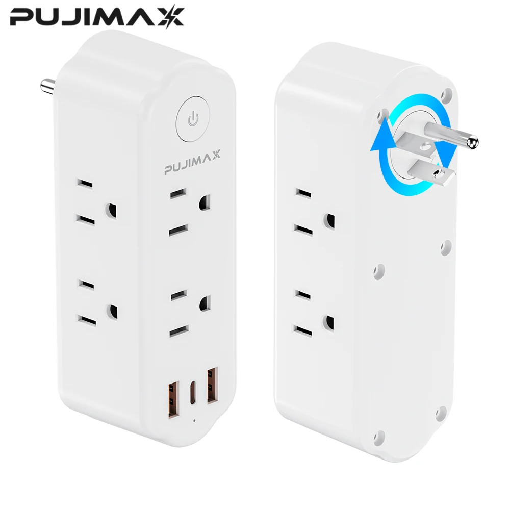 PUJIMAX 1PC Power Strip 6 US Plug Outlet with 2 USB and 1 Type-C Port Overload Protector Universal Electrical Outlets US Plug