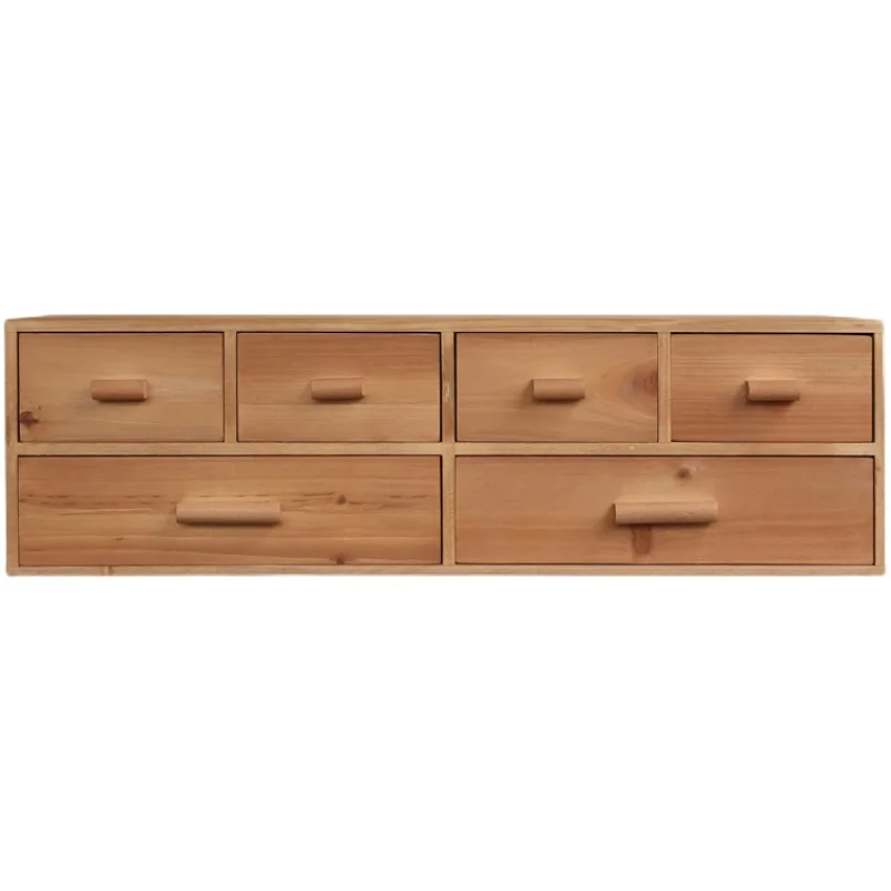 Handmade Wooden 6 Drawers Organizer Chest with Bread Shape Pulls