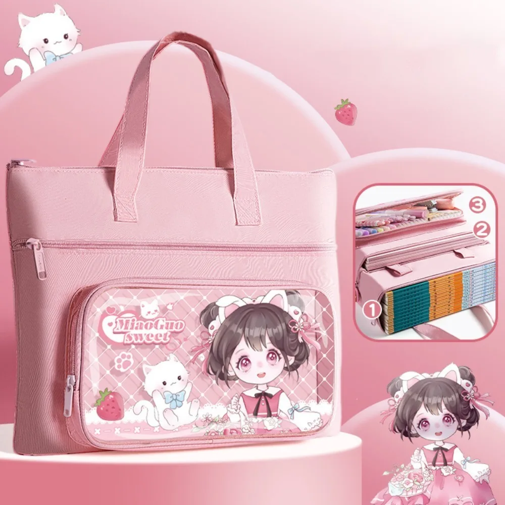 3-Layer Capybara Tote School Bag Large-capacity Multifunction Capybara Tutorial Bag Handheld Portable Cartoon A4 File Bag