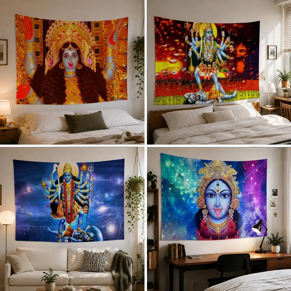 Hinduism Smiler Maa Kali Tapestry Bedroom Living Room Bar Party House Home Dorm Interior Wall Decor Background Banner