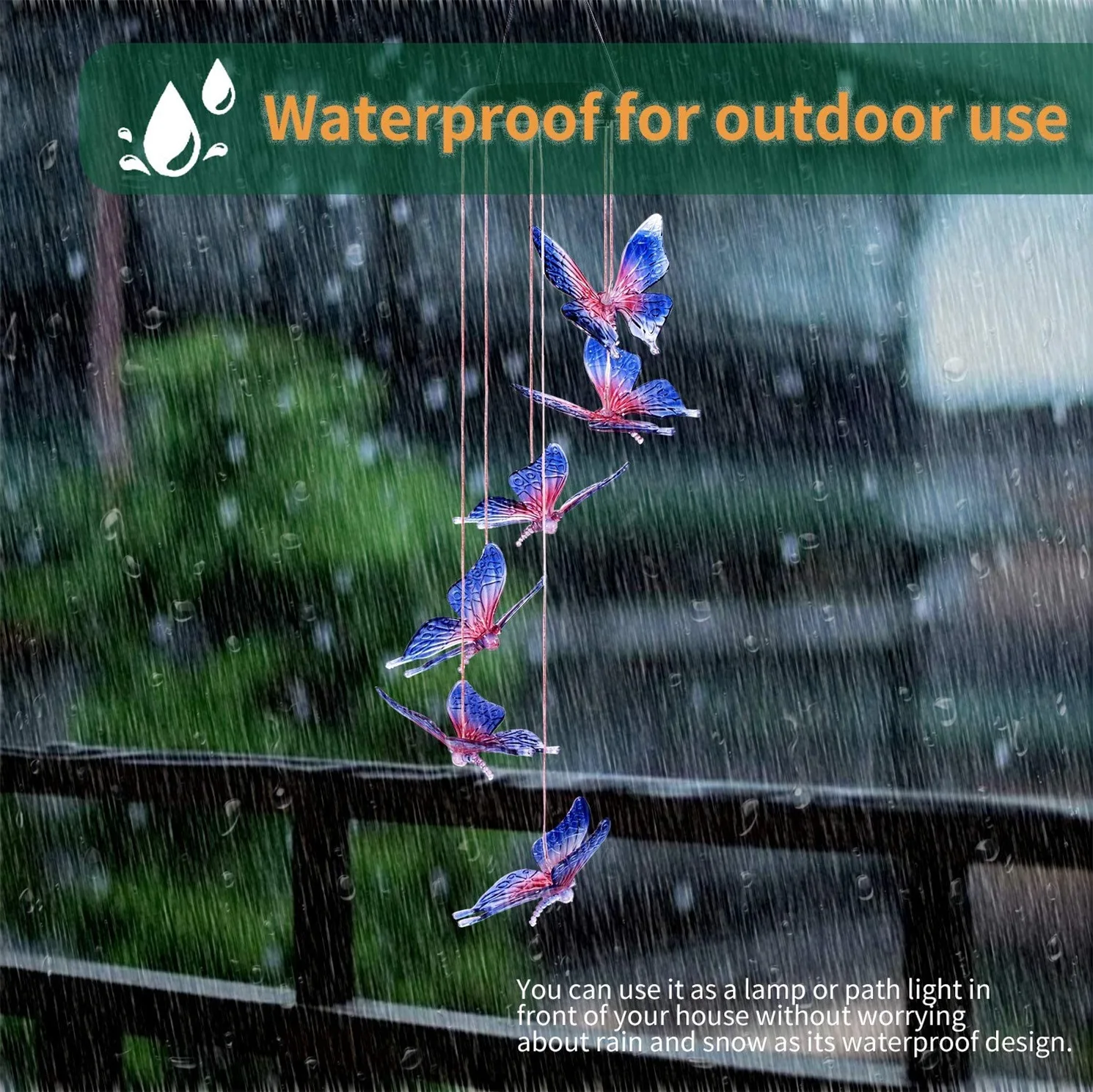 Solar Light Butterfly Windchime Light Rechargeable Christmas All Hallows' Day Party Atmosphere Landscape Balcony Decoration Lamp