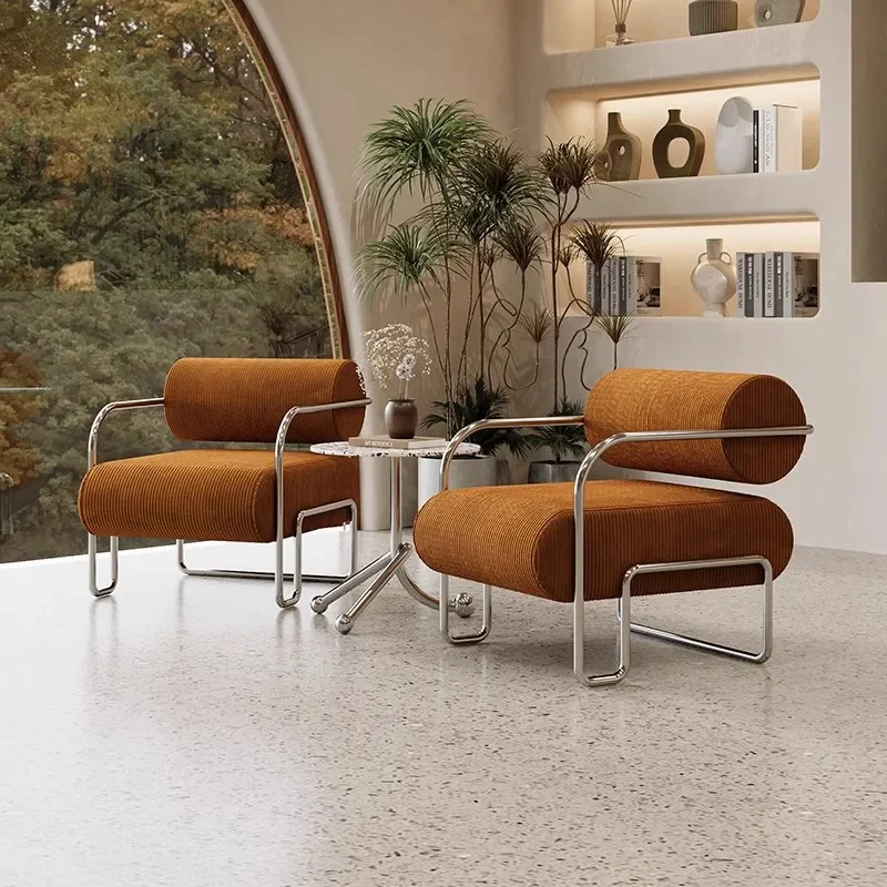 

Medieval Hotel B & B Light Luxury Reception Chair Stainless Steel Creative Leisure Bauhaus Single Sofa Chair Living Room