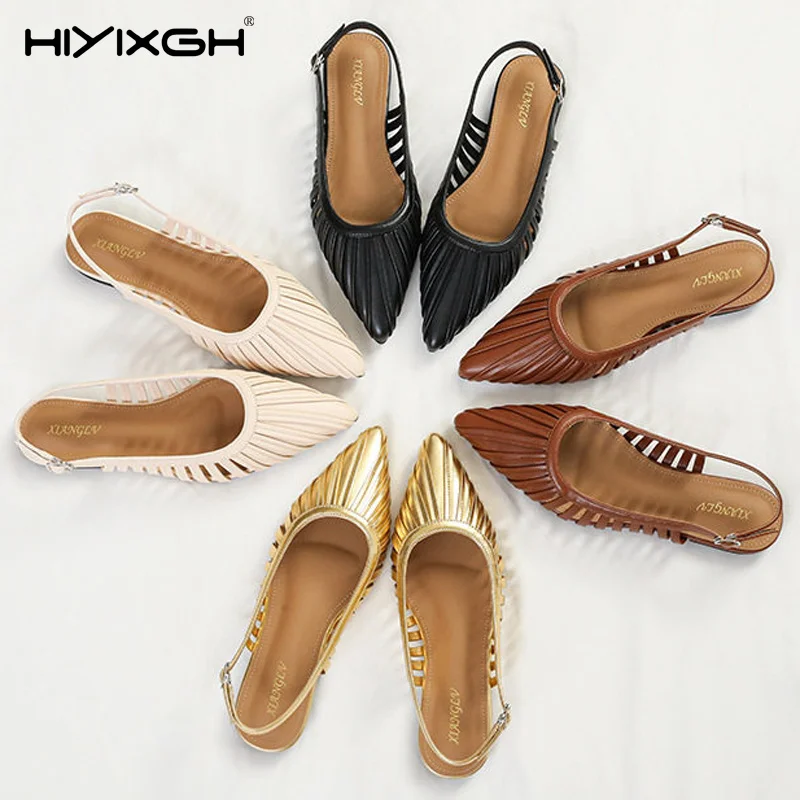 Summer Spring 2026 Women's Pointed Toe Sandals Strappy Med Heels Split Leather Rome Gladiator Dress Shoes