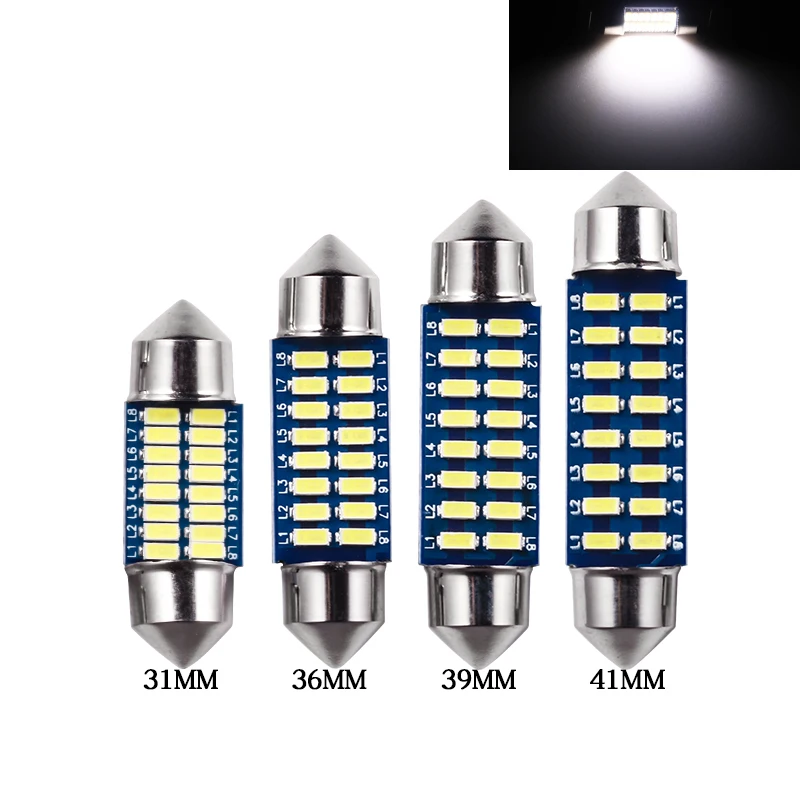 2PCS Car LED Bulb Canbus C10W C5W LED 3014 16SMD Light 31mm 36mm 39mm 41mm No Error 12V White Auto Interior Dome Reading Light