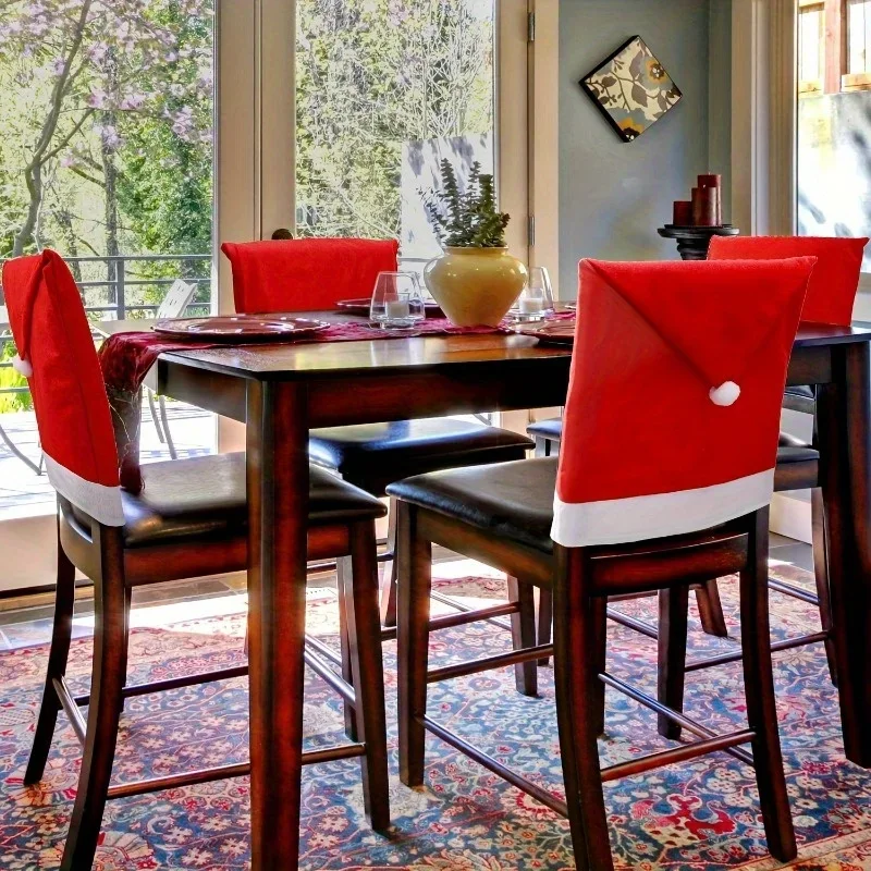 1-12 stuks kerststoelhoezen - rood niet-geweven kerstmutsontwerp, stoel achterkap voor keuken dineren, kerstvakantie decoratie