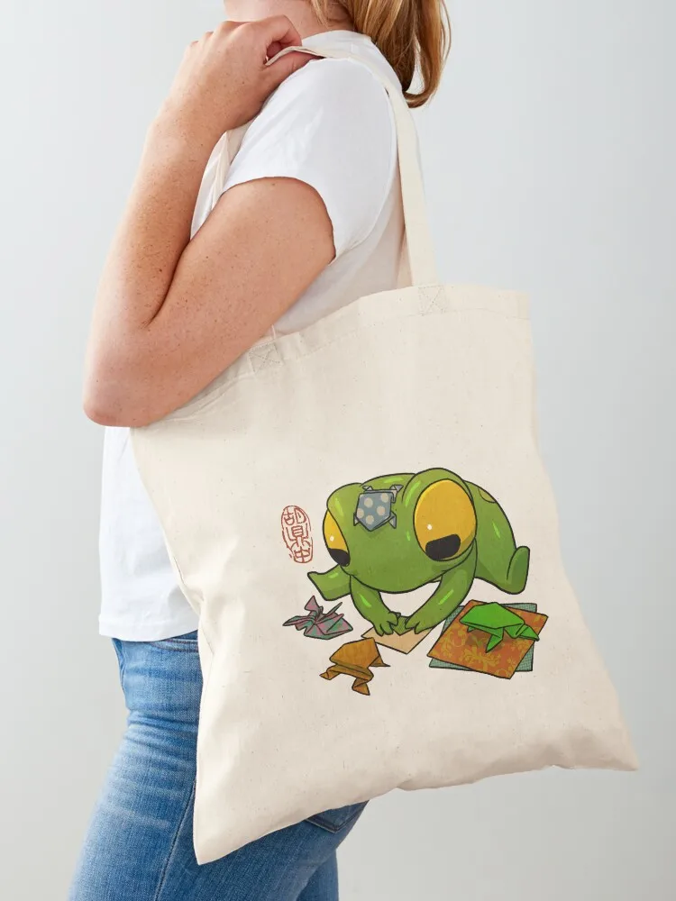 cute frog making origami artwork asian style Tote Bag tote bag canvas Women's bags Customizable tote bag