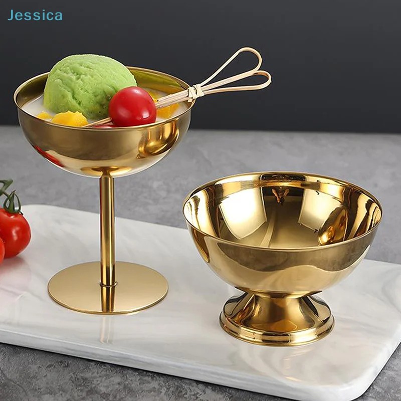 ♥Multi-Color Metal Dessert Bowl - Stemmed & Footed Bowls for Ice Cream, Fruits & Party Serving (Gold/Rose Gold/Silver)