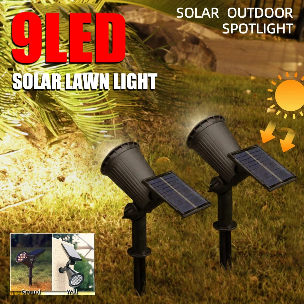 

1-2 PCS 9 LED Solar Light Outdoor IP65 Waterproof Spotlight Brightness Adjustable Garden Yard Palm Trees Solar Ground Plug Light