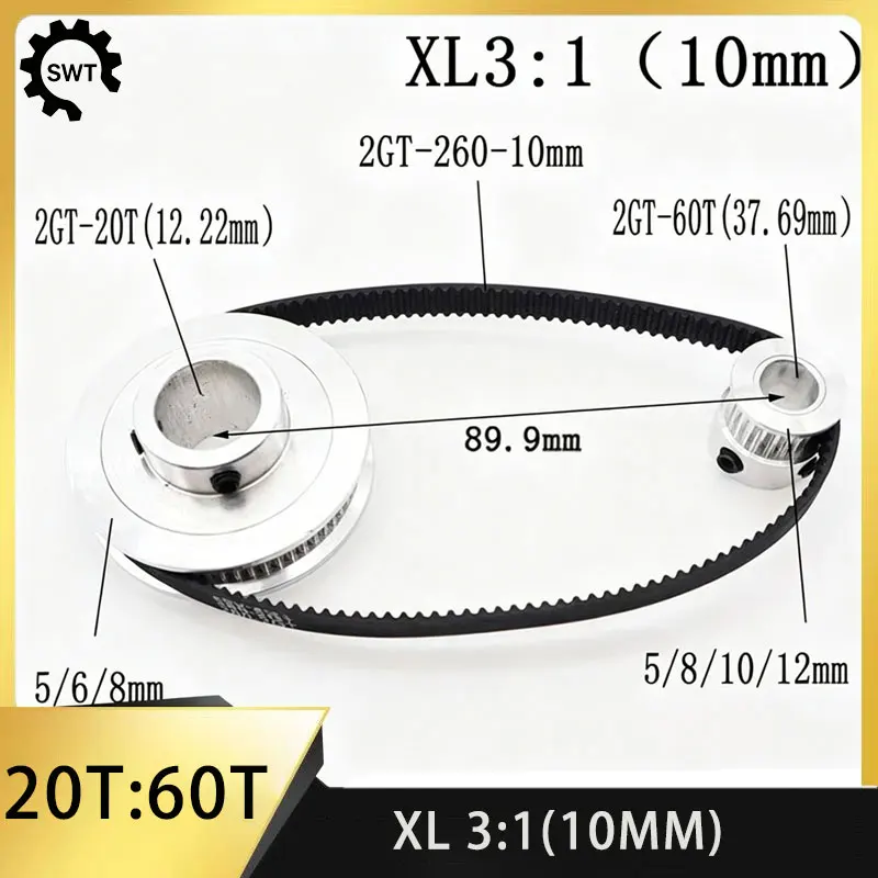 2GT bandwidth 10mm synchronous wheel belt pulley K type 20 teeth: BF type 60 teeth 1:3 reduction inner hole 5mm/6mm