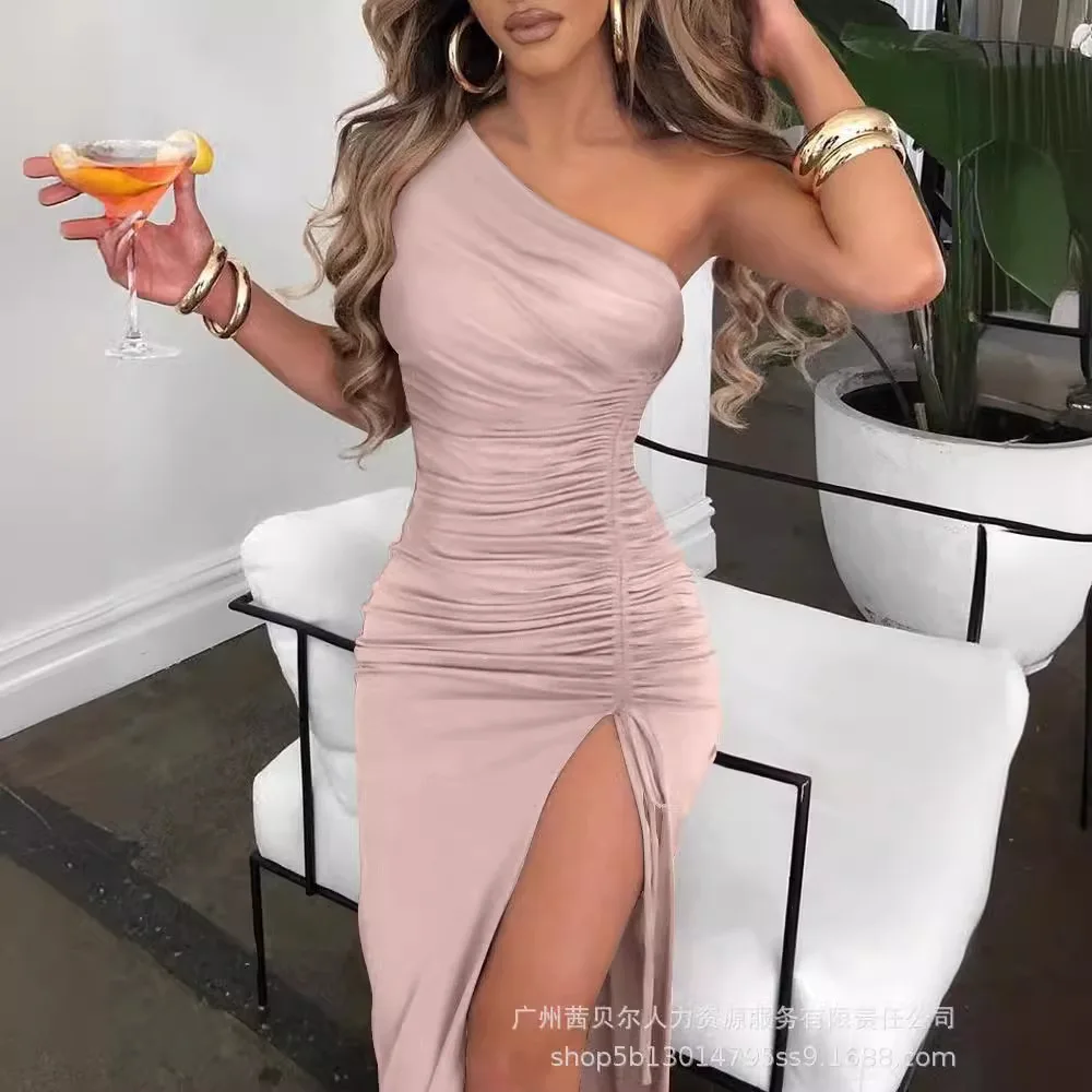 

Women's Pleated V-neck Drawstring Party Bodycon Dress Summer Sleeveless Sexy High Waist Fashion Dress