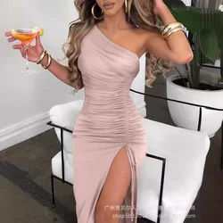 Women's Pleated V-neck Drawstring Party Bodycon Dress Summer Sleeveless Sexy High Waist Fashion Dress