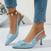 Elegant blue fashion hook-top pointed-toe ladies' high-heeled sandals. Summer style elegant hostess dress shoes. Formal shoes. - Image 3