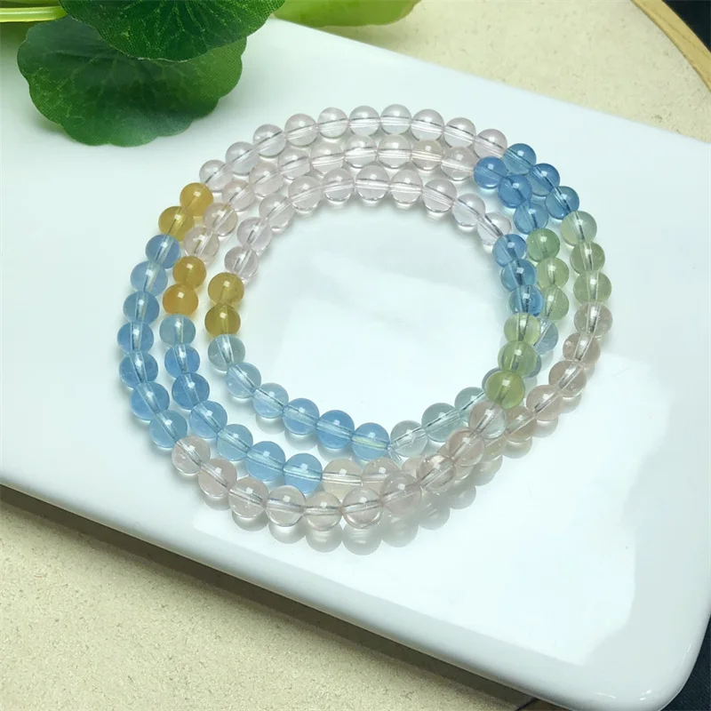 5MM Natural Morganite Triple Circle Bracelet Reiki Healing Stone Fashion Jewelry Gifting Gift For Women 1pcs