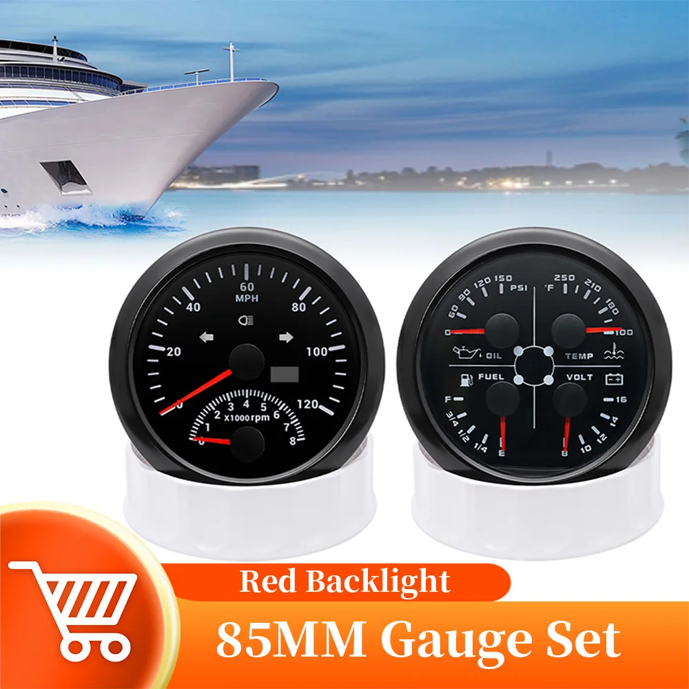 

85MM Waterproof Marine GPS Speedometer Universal 4 In 1 Oil Pressure Water Temp Fuel Guage Voltmeter For Car Marine Boat 12/24V