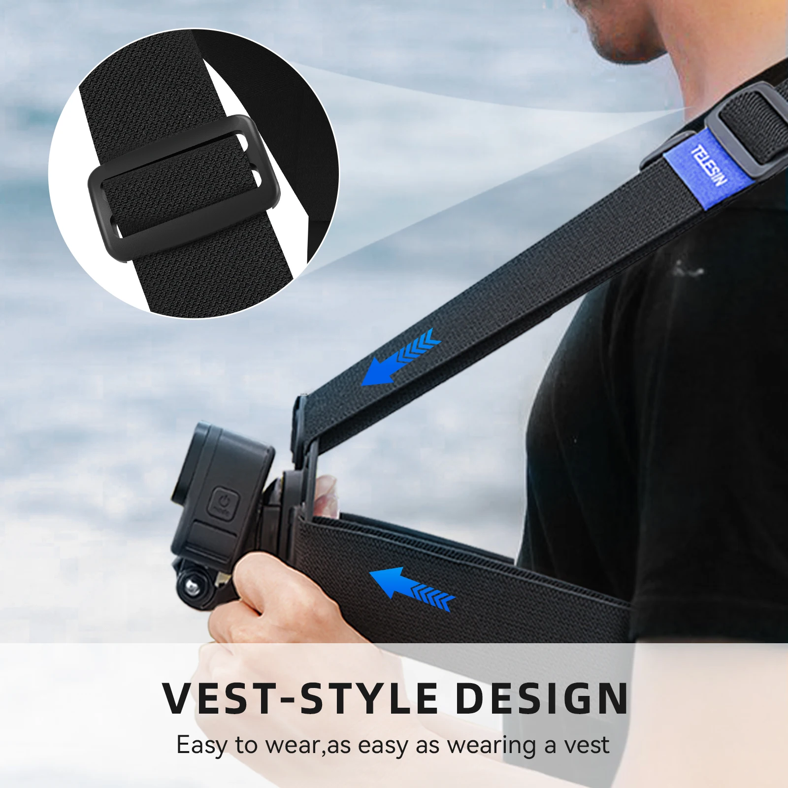 TELESIN Quick-Release Vest Chest Mount for Gopro Hero 13 12 11 10 9 8 DJI OSMO Action 5 Pro 4 3 Insta360 X5 X4 ACE Pro Accessory view 6