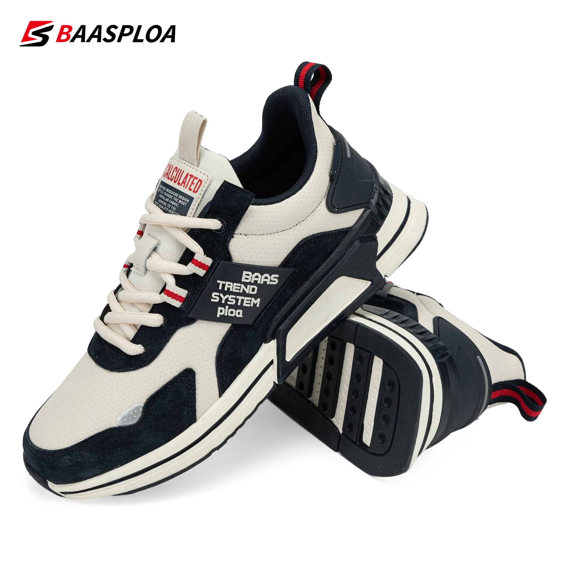 Baasploa New Men Fashion Leather Waterproof Casual Shoes Non-Slip Wear-Resistant Running Shoes Breathable Male Sneakers