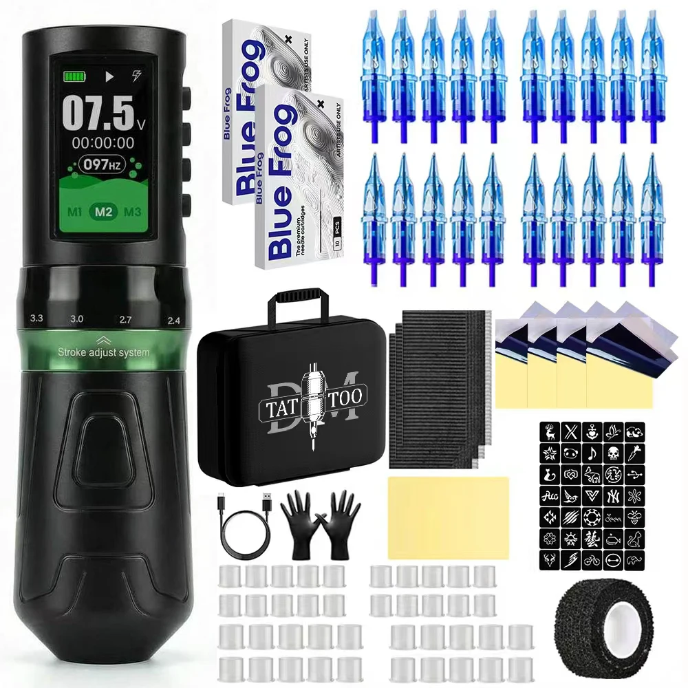 DM Tattoo Kit Professional Tattoo Pen Kit For Permanent Makeup Tattoo Machine Kit Wireless Power Supply Tattoo Gun Kit