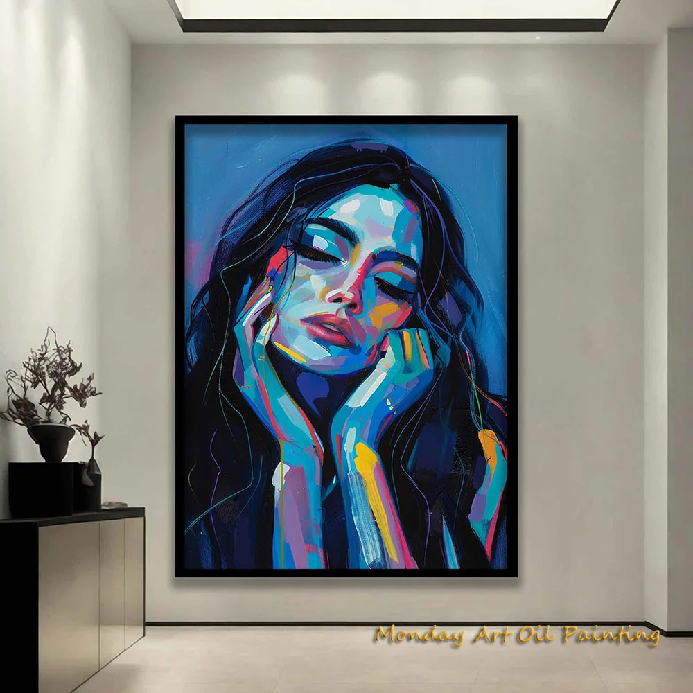 Handmade Painting A Beautiful Woman Portrait Figure Oil Painting Woman With Long Black Hair Canvas Wall Art Fedex Shipping Cost