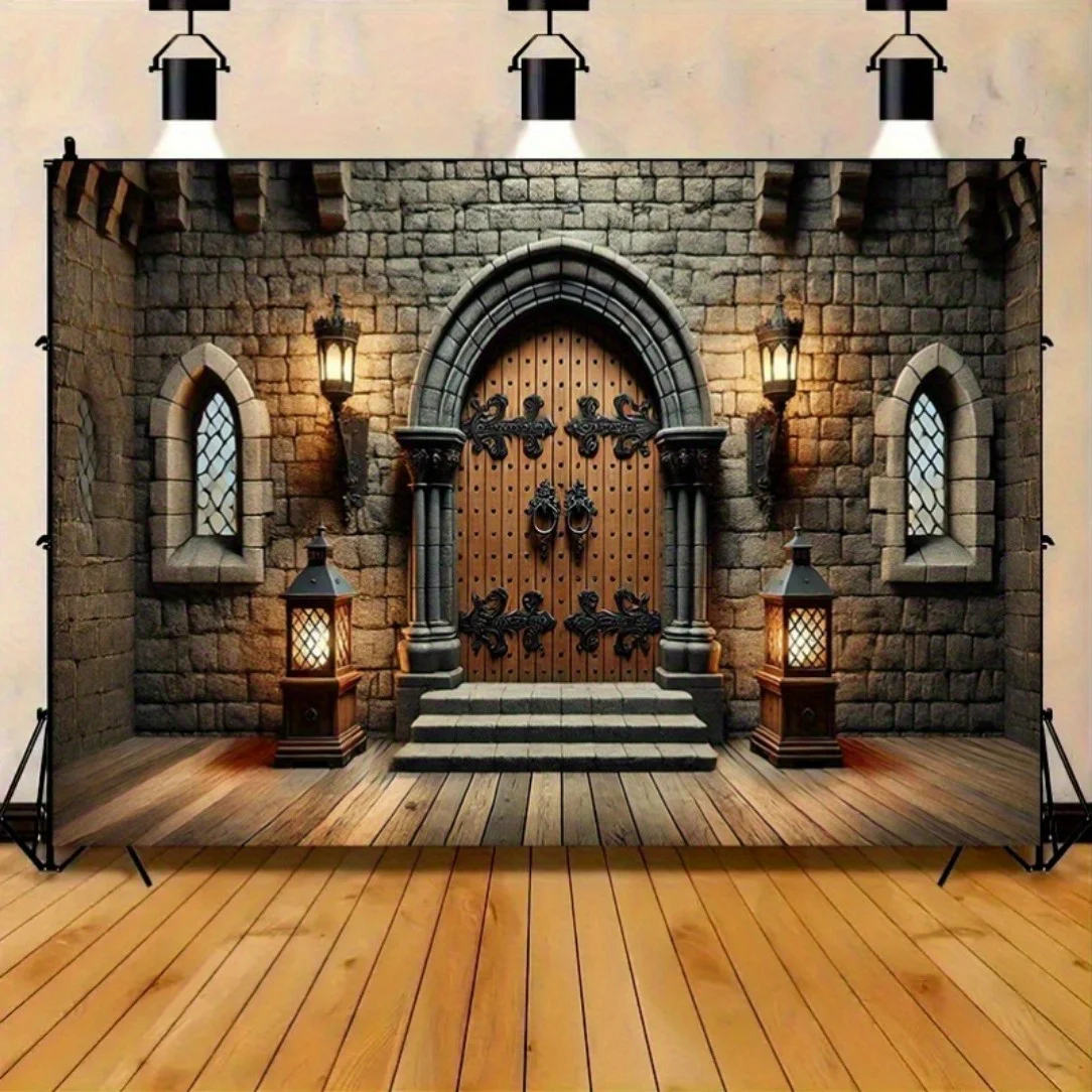 1 medieval castle door polyester, fantasy party decoration, multi-purpose decoration, photography for studio events