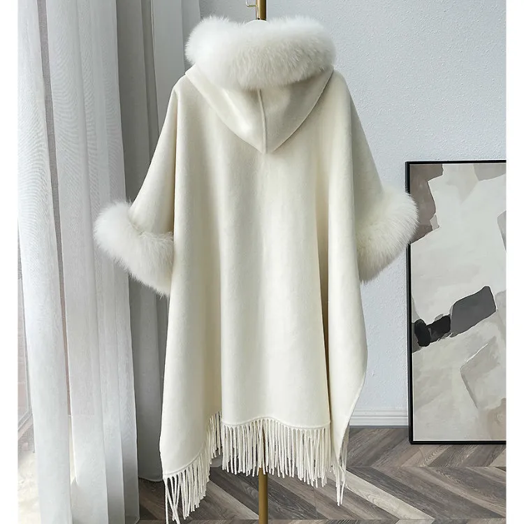 New Autumn Winter Warm Faux Fur Hooded Keep  Shawl Cloak Jacket Female Elegant Outwear Fluffy Poncho Women Overcoat T72