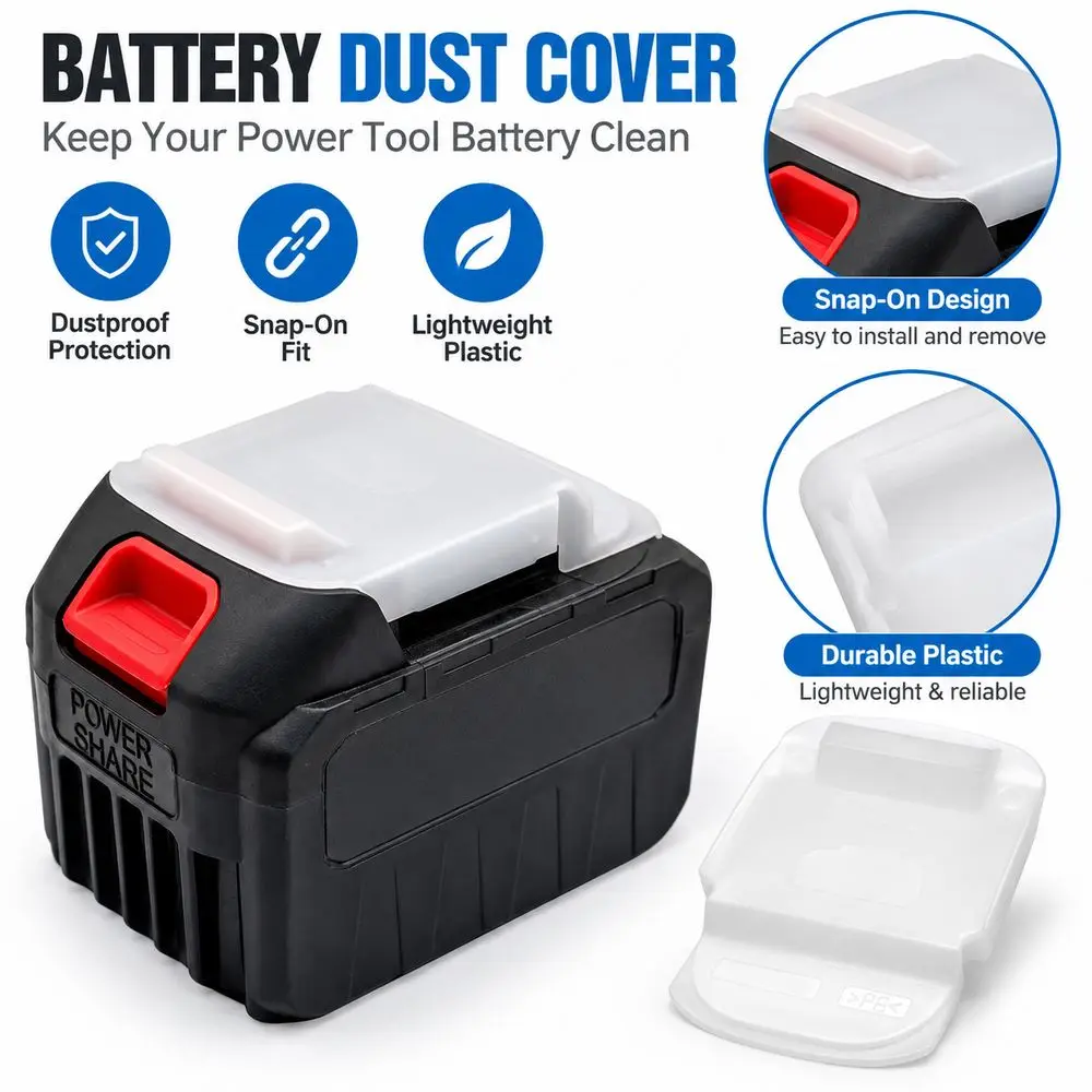 Plastic Battery Dust Cover Dustproof Snap-On Battery Terminal Cover Protective White for Makita-style 14.4V/18V/21V Batteries
