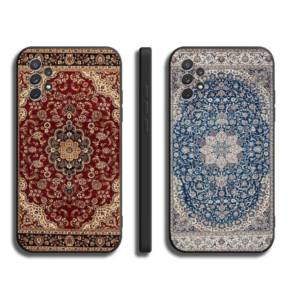 Persian Carpet Floral Pattern Phone Case for Samsung Galaxy A13,A21s,A22,A31,A32,A52,A53,A71,A80,A91, Soft Black Cover