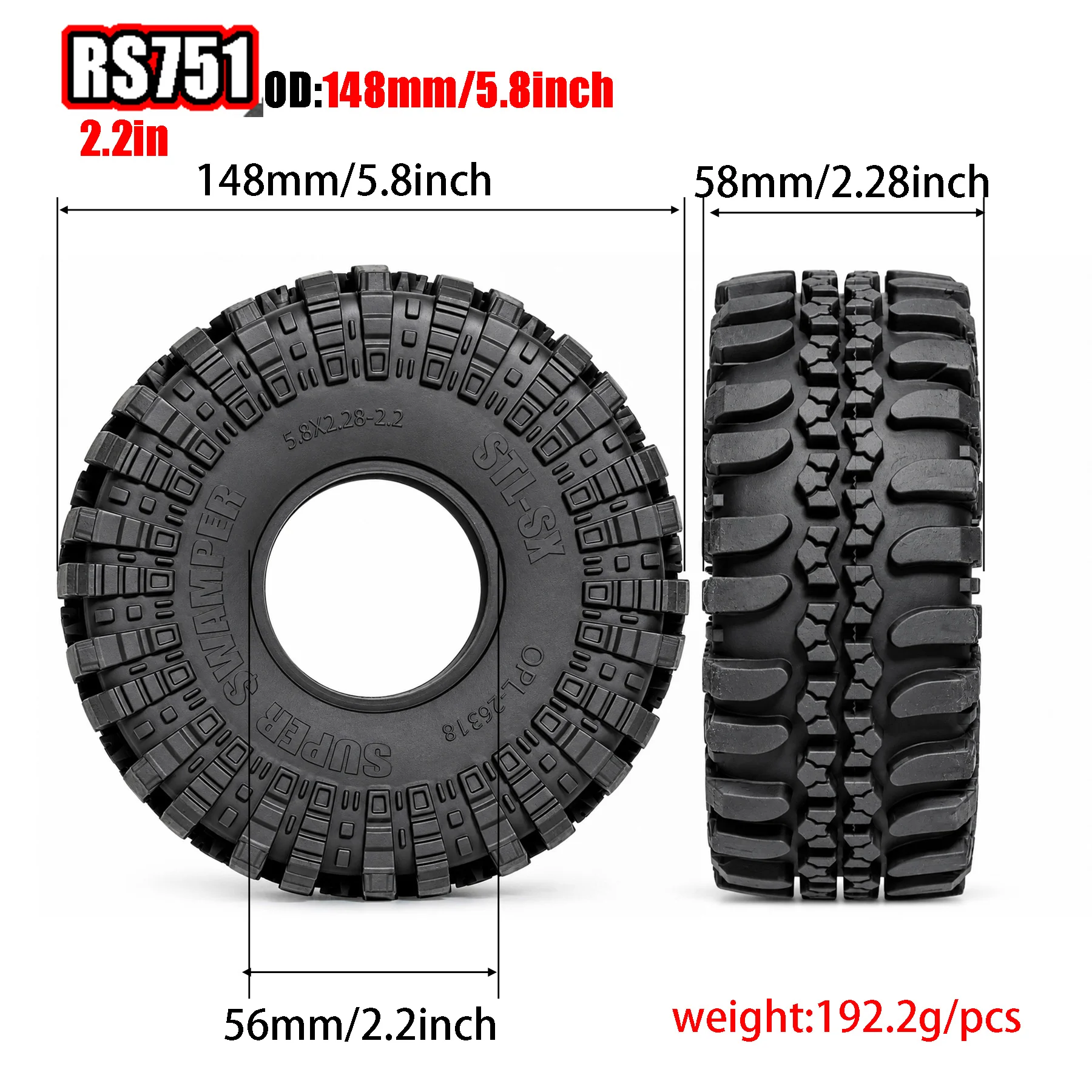 RED SPIDER 4Pcs 148mm 2.2 Inch Soft Rubber RC Tyres With Red Sponge For 1/6 Axial SCX6 TRX6 Traxxas Rock Crawler Truck