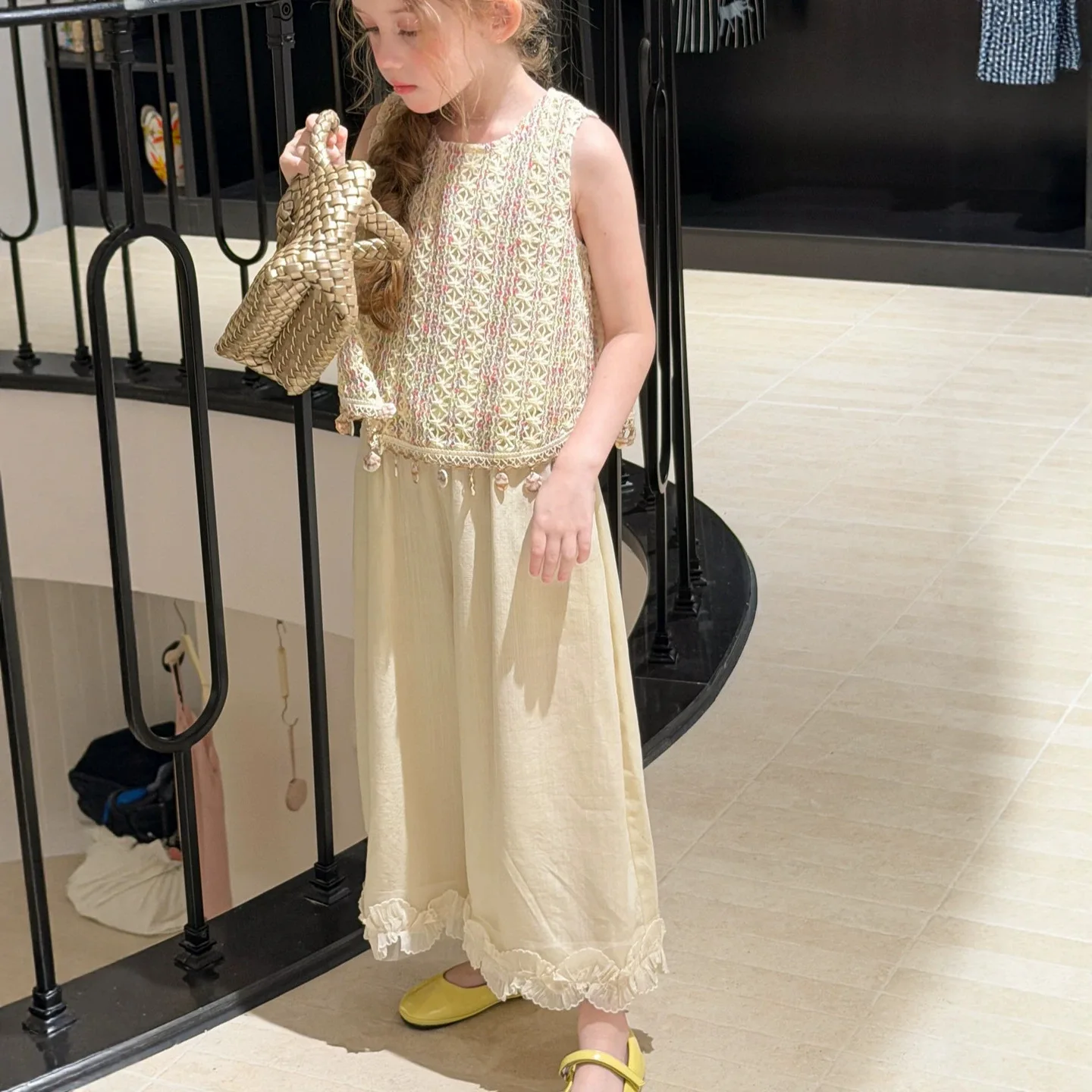 

2026 Summer New Girls' Solid Color Lace Lace Straight Leg Pants Fashionable and Casual Versatile Sweet Fairy Pants